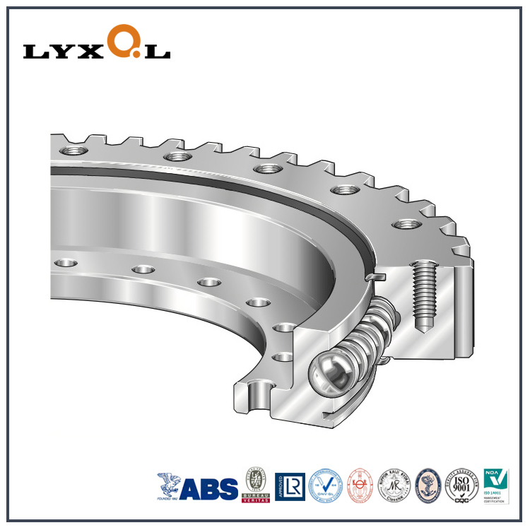 Flanged turntable bearings with outer flange and inner gear